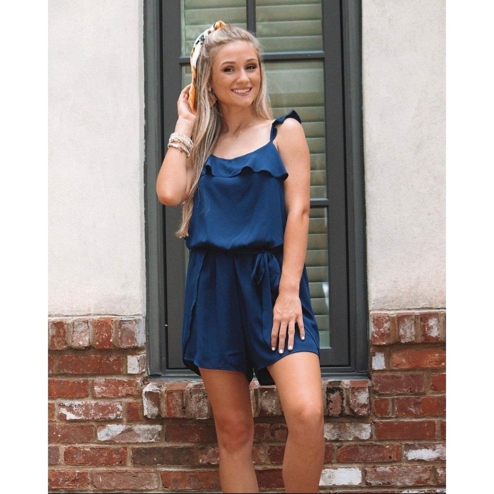 Womens Boutique Navy Ruffle Romper